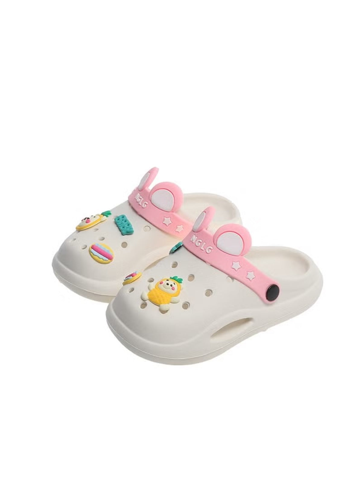 Cute White Kids Clogs with Cartoon Charms – Lightweight, Breathable & Slip-Resistant  26-27