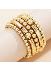 5-Piece Gold Colour Beaded Stretch Bracelet Set