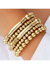 5-Piece Gold Colour Beaded Stretch Bracelet Set