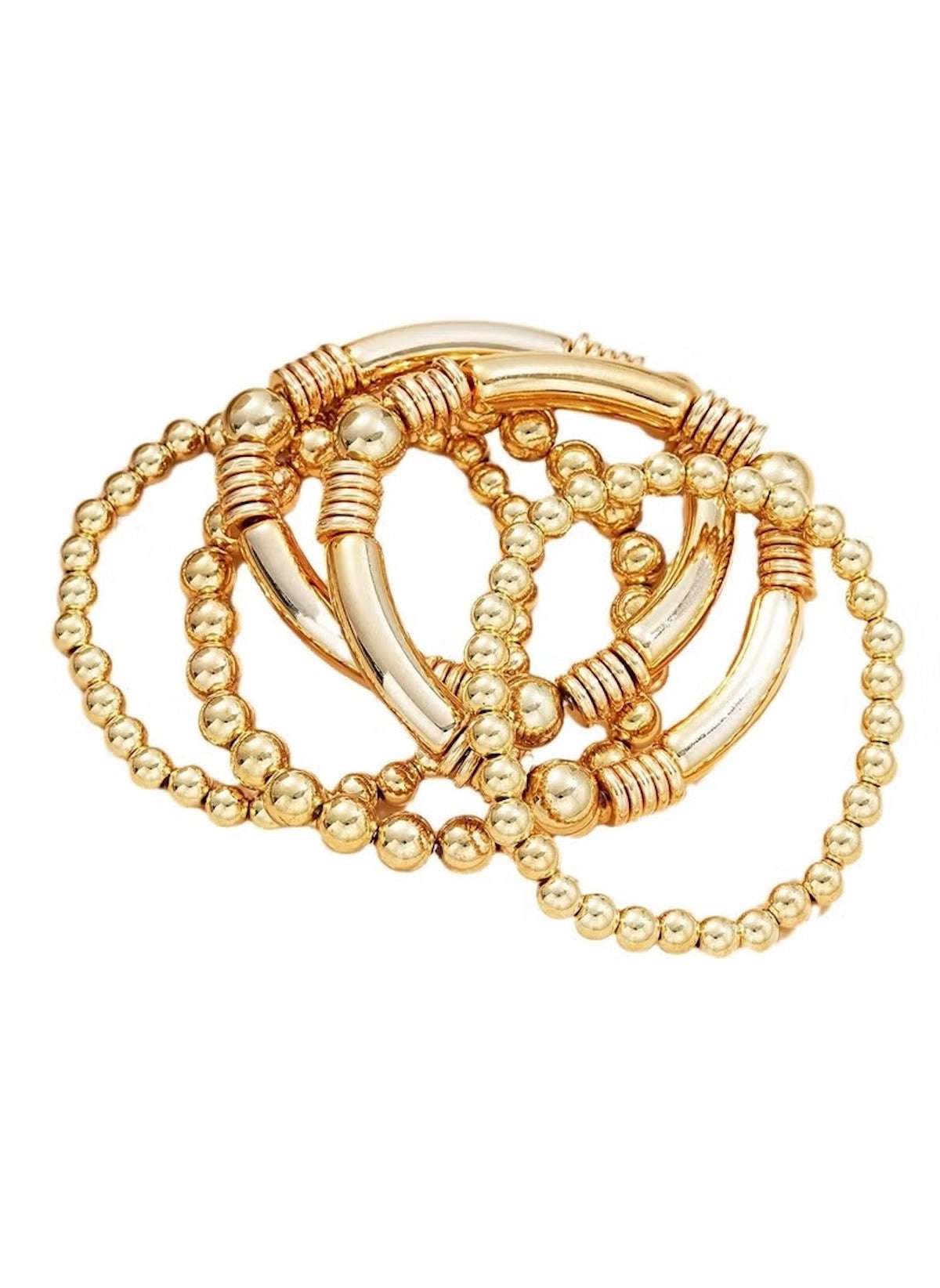 5-Piece Gold Colour Beaded Stretch Bracelet Set