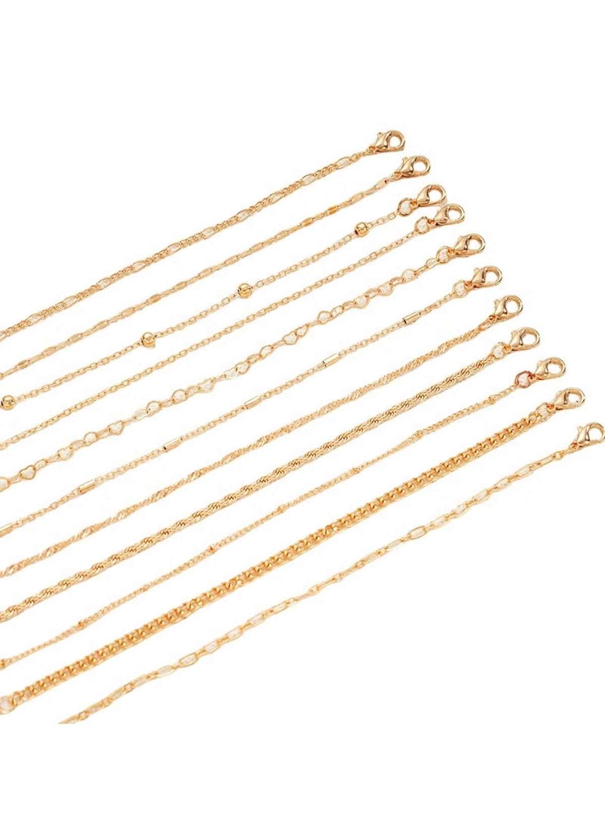 11-Piece Gold-Tone Chain Bracelet Set – Elegant & Adjustable Fashion Jewelry