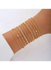 11-Piece Gold-Tone Chain Bracelet Set – Elegant & Adjustable Fashion Jewelry