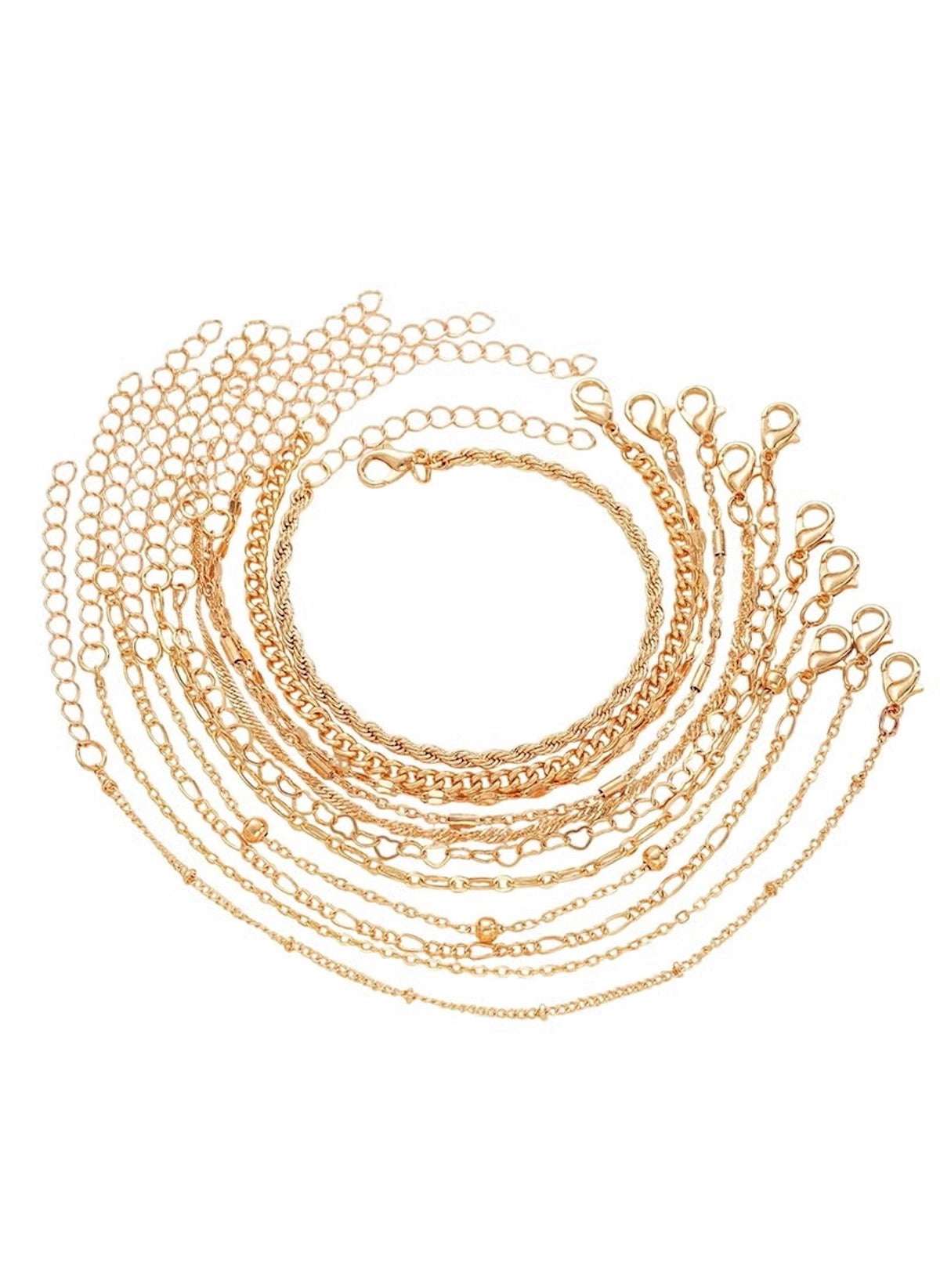 11-Piece Gold-Tone Chain Bracelet Set – Elegant & Adjustable Fashion Jewelry