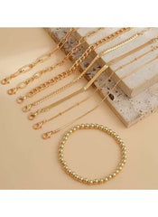 Elegant 8-Piece Gold Colour Bracelet Set for Women – Adjustable & Layered Chain Designs