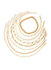 Elegant 8-Piece Gold Colour Bracelet Set for Women – Adjustable & Layered Chain Designs
