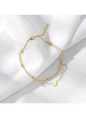 Elegant Double-Layer Love Heart Anklet – Gold-Tone Alloy Adjustable Ankle Bracelet