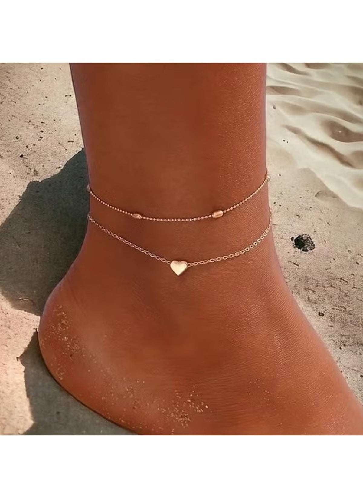 Elegant Double-Layer Love Heart Anklet – Gold-Tone Alloy Adjustable Ankle Bracelet
