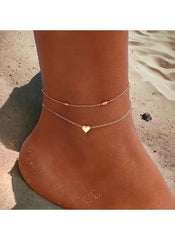 Elegant Double-Layer Love Heart Anklet – Gold-Tone Alloy Adjustable Ankle Bracelet