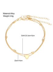 Elegant Double-Layer Love Heart Anklet – Gold-Tone Alloy Adjustable Ankle Bracelet