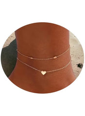 Elegant Double-Layer Love Heart Anklet – Gold-Tone Alloy Adjustable Ankle Bracelet