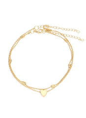 Elegant Double-Layer Love Heart Anklet – Gold-Tone Alloy Adjustable Ankle Bracelet