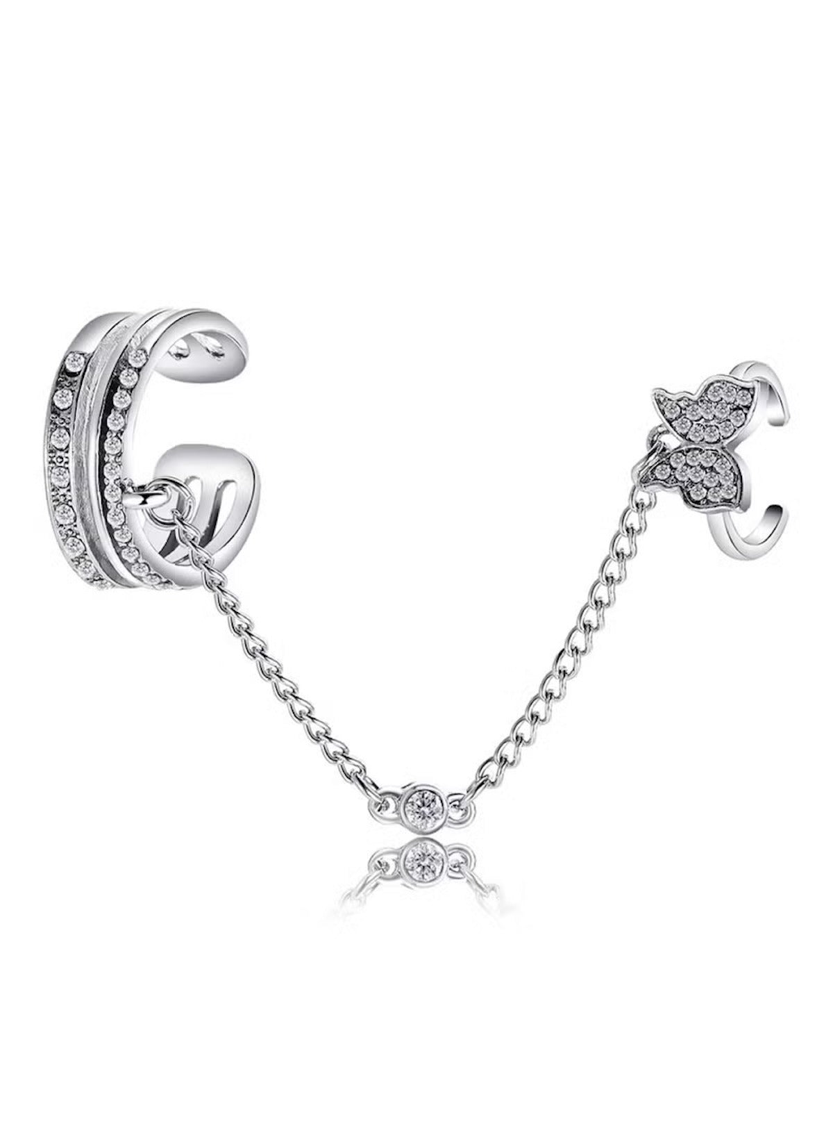 Butterfly Charm Double Ring with Chain – Elegant Alloy & Crystal Fashion Jewelry