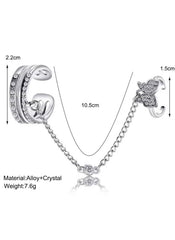 Butterfly Charm Double Ring with Chain – Elegant Alloy & Crystal Fashion Jewelry