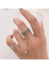Butterfly Charm Double Ring with Chain – Elegant Alloy & Crystal Fashion Jewelry