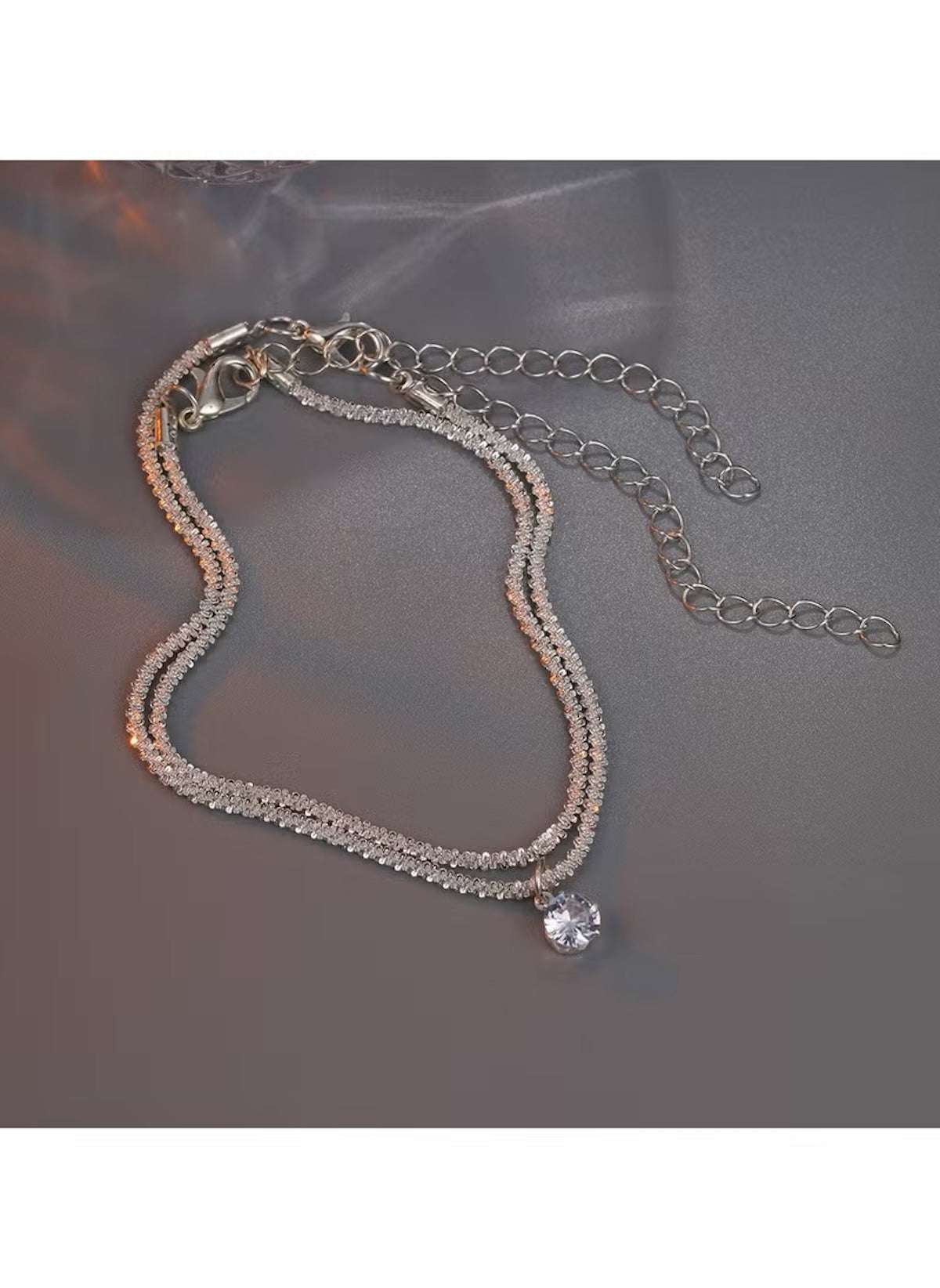 Elegant Silver Crystal Anklet 2-Piece Set – Sparkling Zircon Charm Anklets for Women