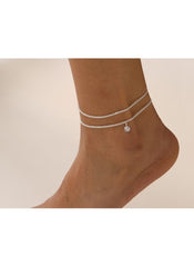 Elegant Silver Crystal Anklet 2-Piece Set – Sparkling Zircon Charm Anklets for Women