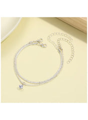Elegant Silver Crystal Anklet 2-Piece Set – Sparkling Zircon Charm Anklets for Women
