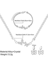 Silver-tone crystal butterfly necklace, bracelet, and butterfly stud earrings set