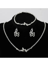 Silver-tone crystal butterfly jewelry set with necklace and dangling butterfly earrings