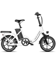 Folding electric scooter in white with front suspension fork and dual disc brakes