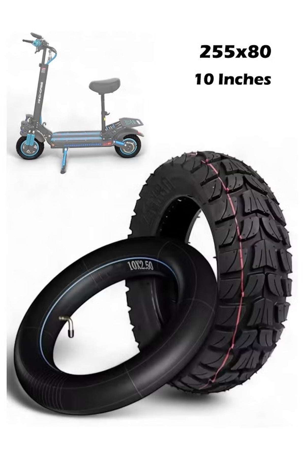Original High-Quality 10-Inch Off-Road Outer Tire with Tube for Electric Scooters – 255x80 Inflatable All-Terrain Replacement Tire with Tube