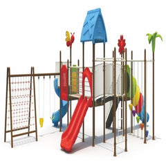 Large Outdoor Playground Set with Swings, Climbing Nets & Tunnel Slides