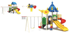 Colorful Multi-Activity Playground Set – 3 Slides, 2 Swings, Basketball Hoop & Interactive Play