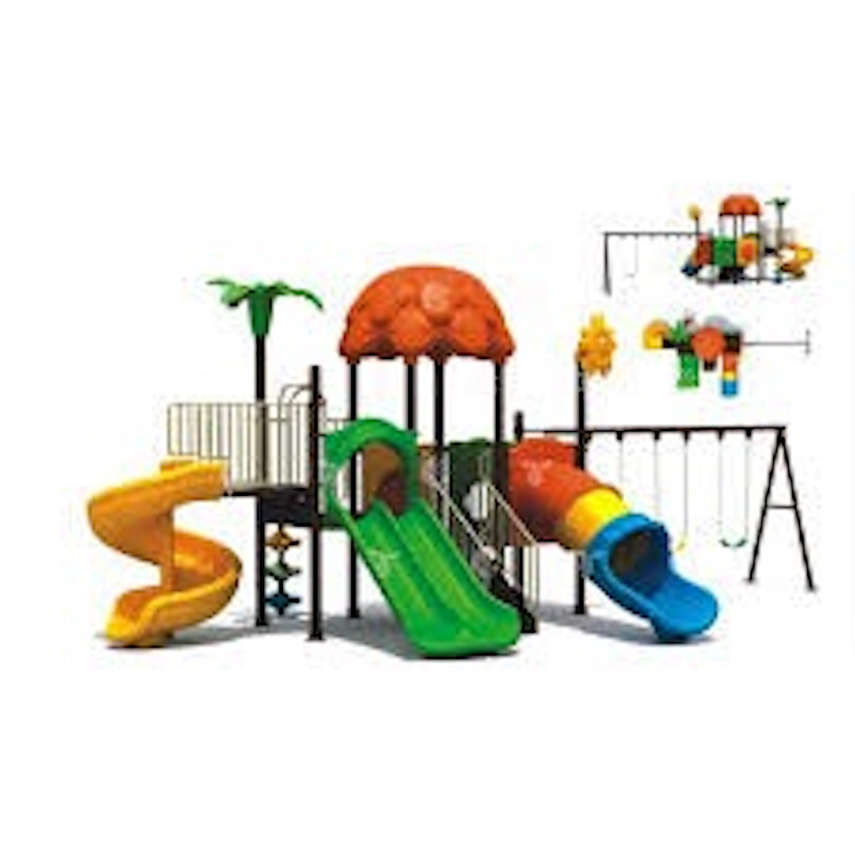Outdoor Playground Set with Double Slide, Spiral Slide & Swings – 860×350×400 cm