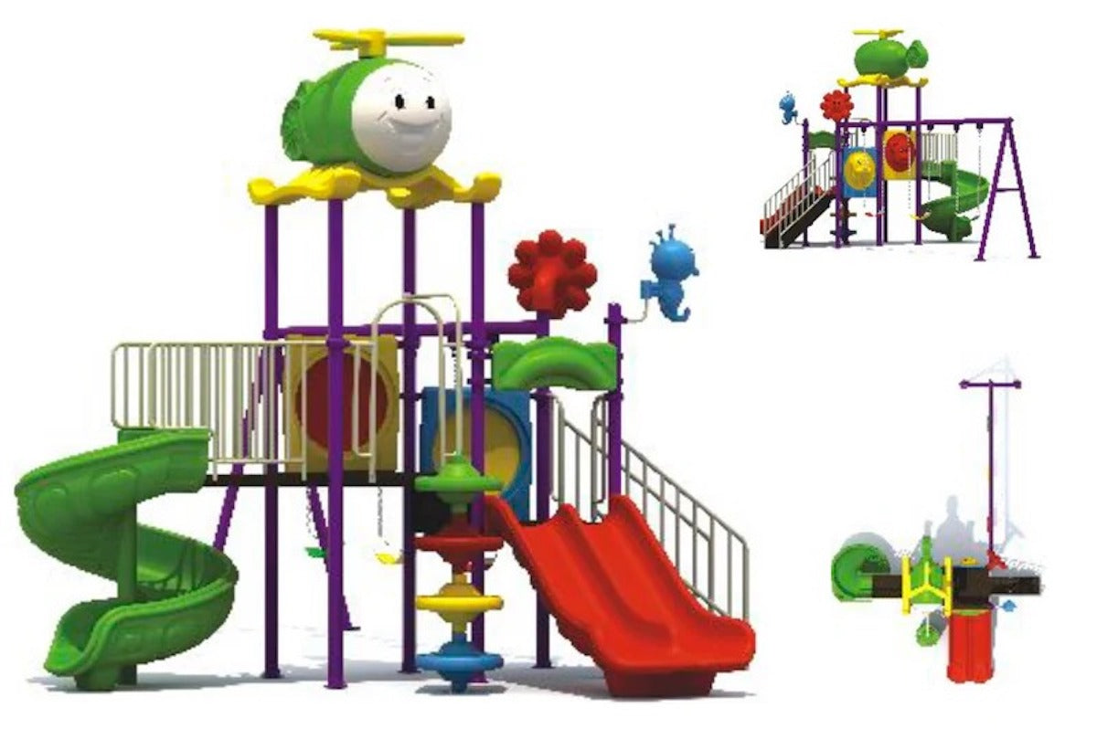 Kids Outdoor Playground with Spiral & Double Slide