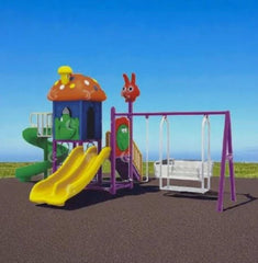 Outdoor Playground with Double Slide, Spiral Slide & Swing – 580×350×260 cm