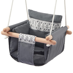 Baby Fabric Swing with Wooden Frame – Grey with Lace Design