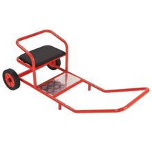 Red tricycle-style carry cart with black seat and flatbed platform