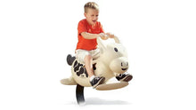 Beige cow spring rocking ride-on toy with black spots and curved rockers