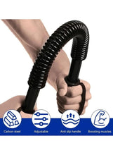 Black spring arm trainer with anti-slip handle and coiled spring frame