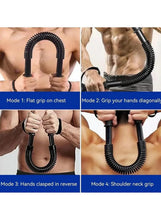Black spring chest trainer with two U-shaped grips for multiple hold positions