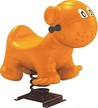 Orange cartoon dog spring rider with dark spring and base platform