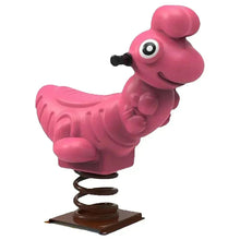 Pink caterpillar spring rider with spring base and molded caterpillar head