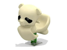 Panda rocking toy with cream body, black eye patches, and green spring base