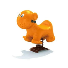 Orange cartoon dog spring rider with dark spring and base