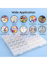Transparent plastic storage box with 56 grid compartments and hinged lid