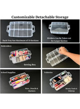 Translucent detachable storage box with removable dividers and stacked trays
