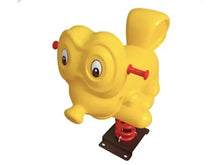 Yellow cartoon animal spring rider with red rocker and dark base plate