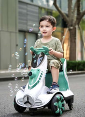 Four-Wheel Kids 6V Electric Car with Bubble Ejection, 360° Rotation, LED Lights & Seat Belt
