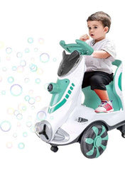 Four-Wheel Kids 6V Electric Car with Bubble Ejection, 360° Rotation, LED Lights & Seat Belt