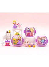 Mini eraser set with themed figures in clear hinged lunchbox cases