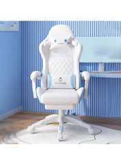 White & Blue Cartoon Gaming Chair with Footrest – Ergonomic Kids Study & Gaming Chair