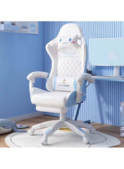 White & Blue Cartoon Gaming Chair with Footrest – Ergonomic Kids Study & Gaming Chair
