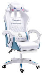 White & Blue Cartoon Gaming Chair with Footrest – Ergonomic Kids Study & Gaming Chair