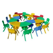 Colorful kids plastic table set with round tabletop and matching chairs