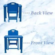Kids table and chair set, blue chair with backrest and matching blue table